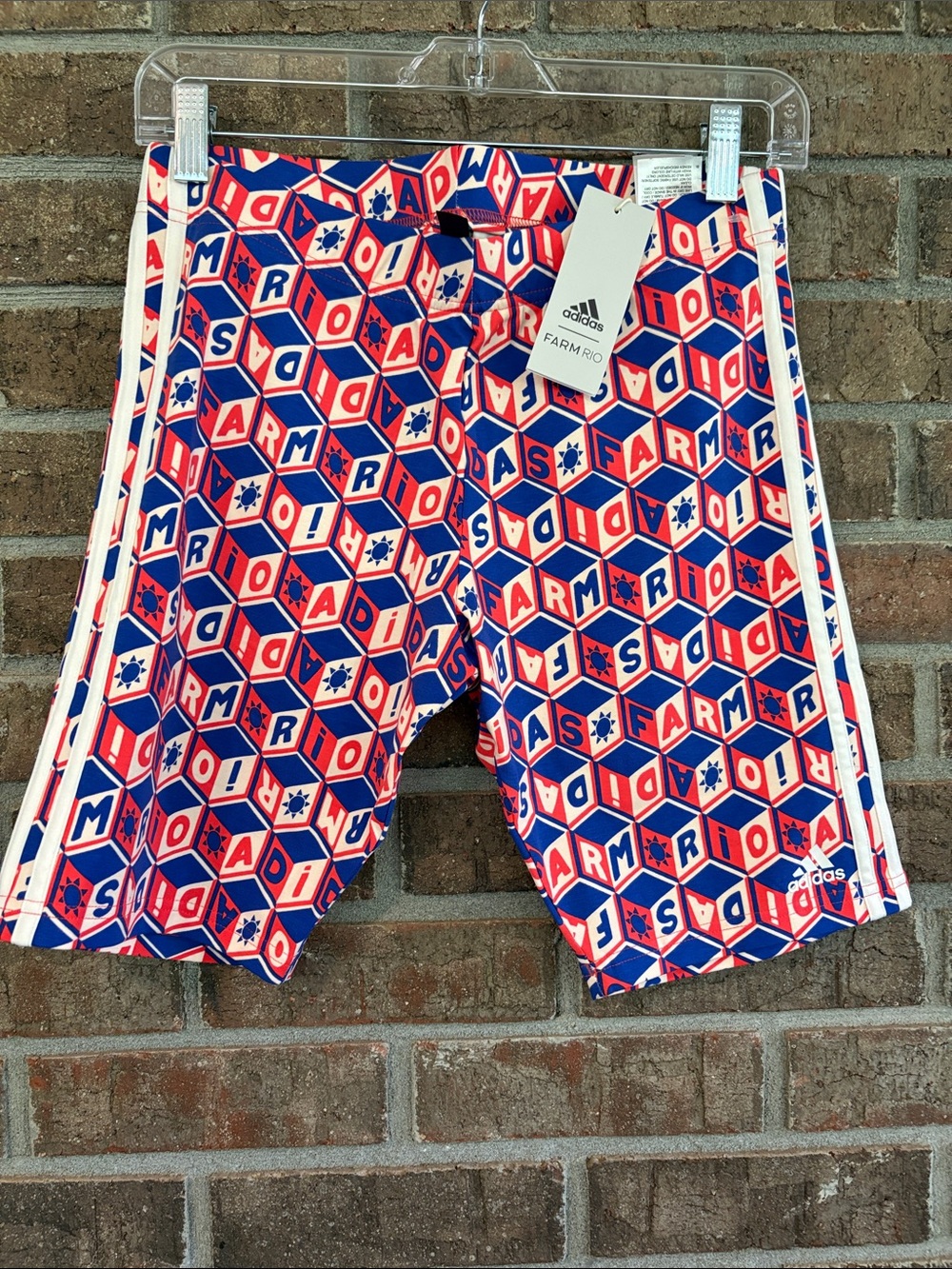 adidas Farm Rio Blue & Red Geometric Print Athletic Shorts